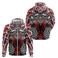 Personalised Maori Ngapuhi Zip Hoodie Silver Fern Kowhaiwhai Art