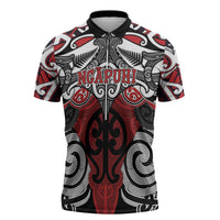Personalised Maori Ngapuhi Zipper Polo Shirt Silver Fern Kowhaiwhai Art
