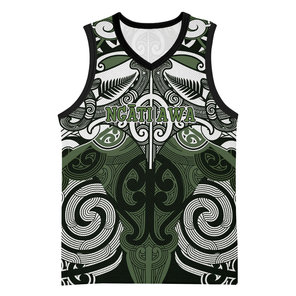 Personalised Maori Ngati Awa Basketball Jersey Silver Fern Kowhaiwhai Art