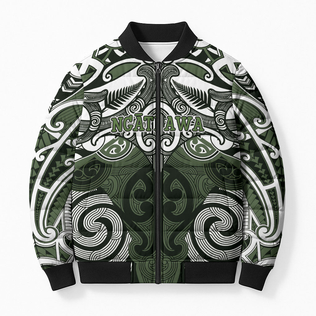 Personalised Maori Ngati Awa Bomber Puffer Jacket Silver Fern Kowhaiwhai Art