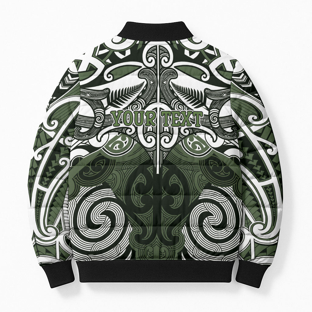Personalised Maori Ngati Awa Bomber Puffer Jacket Silver Fern Kowhaiwhai Art