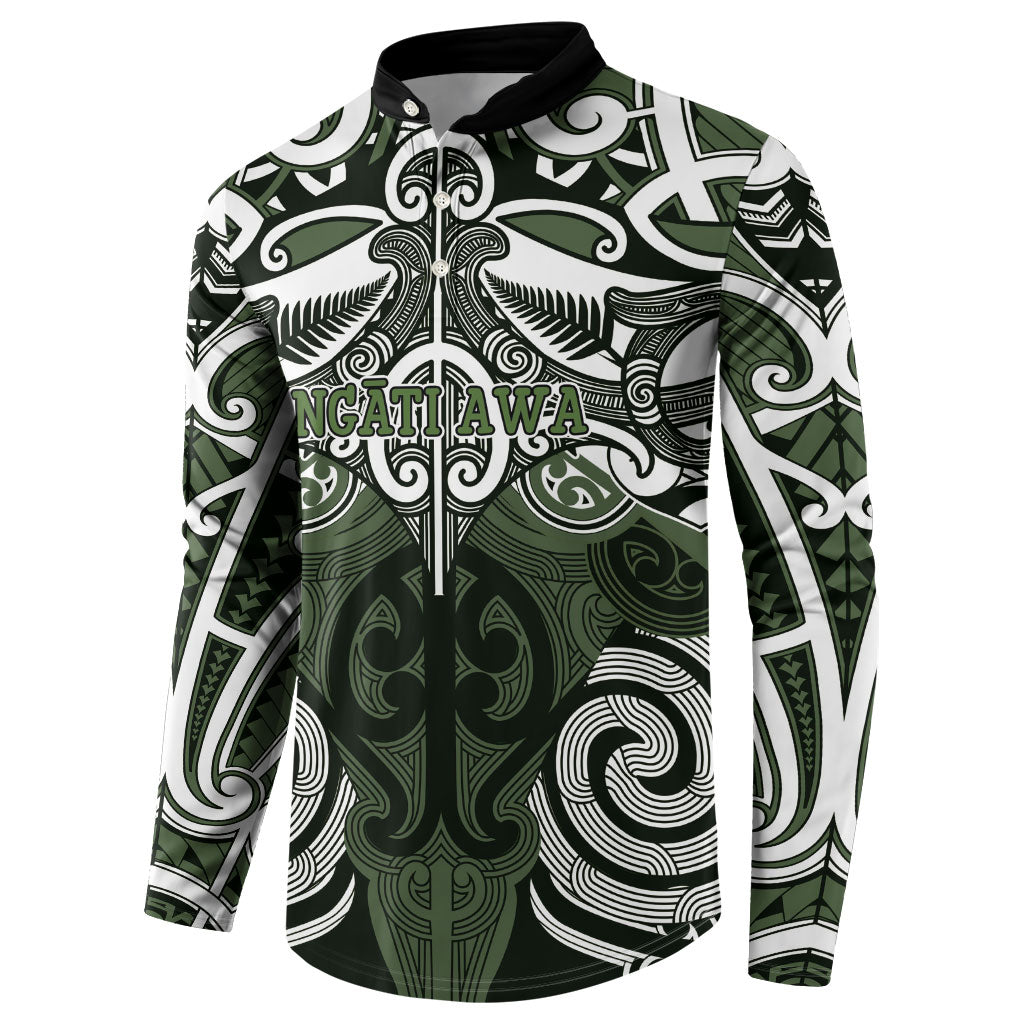 Personalised Maori Ngati Awa Button Sweatshirt Silver Fern Kowhaiwhai Art