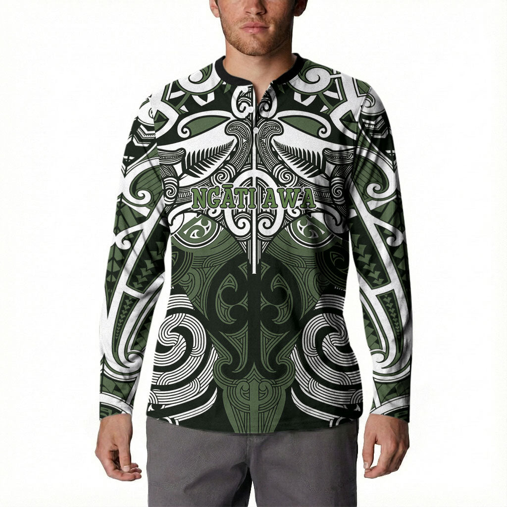 Personalised Maori Ngati Awa Button Sweatshirt Silver Fern Kowhaiwhai Art