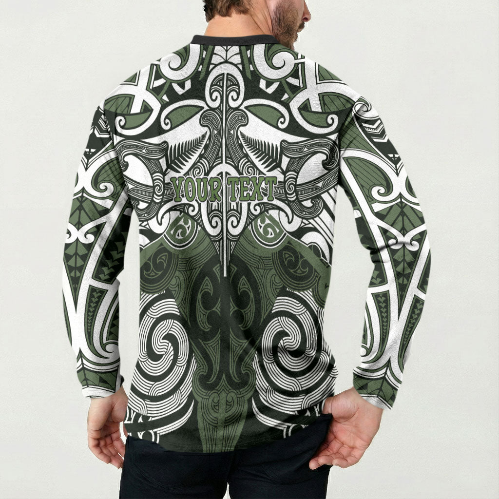 Personalised Maori Ngati Awa Button Sweatshirt Silver Fern Kowhaiwhai Art