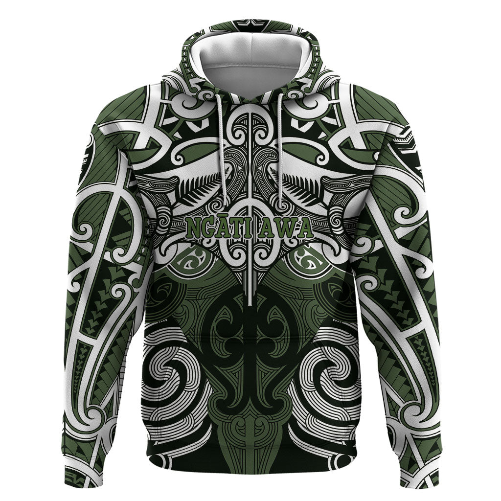 Personalised Maori Ngati Awa Hoodie Silver Fern Kowhaiwhai Art
