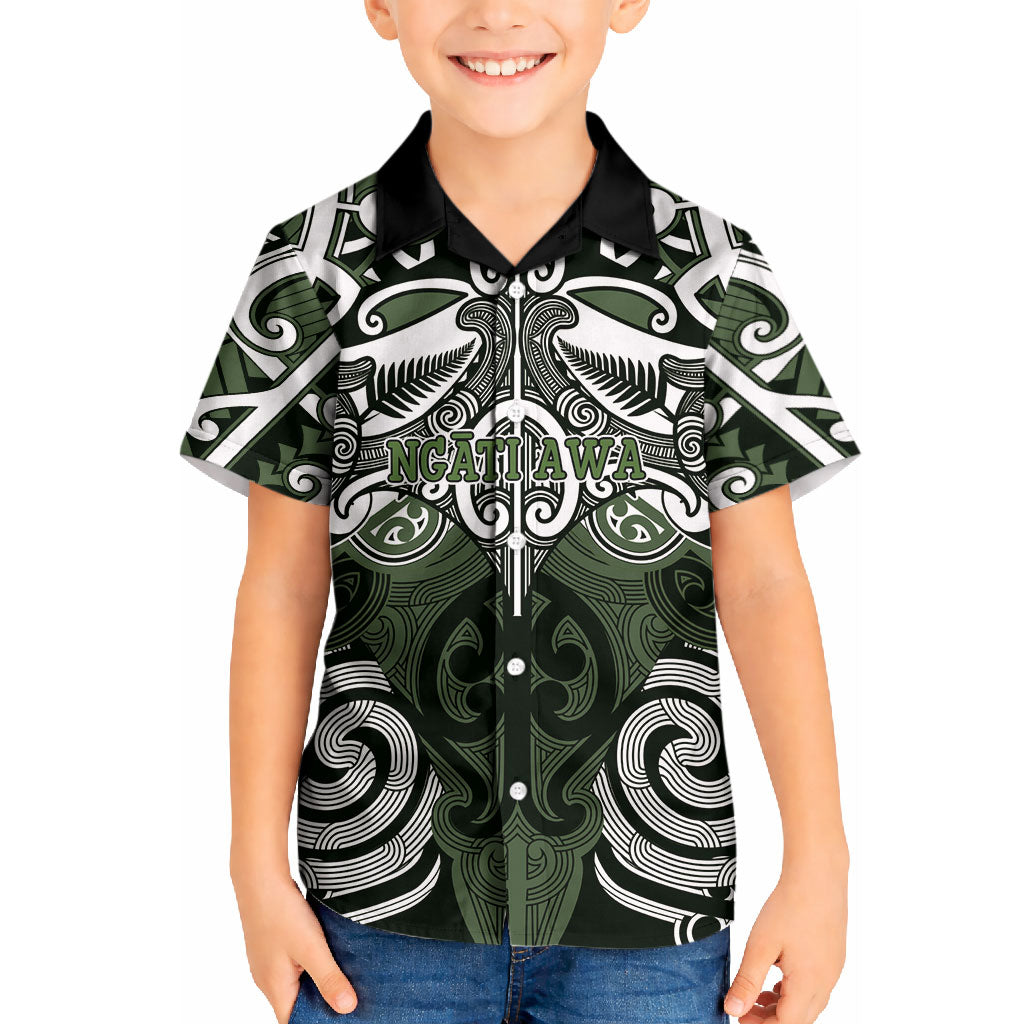 Personalised Maori Ngati Awa Kid Hawaiian Shirt Silver Fern Kowhaiwhai Art