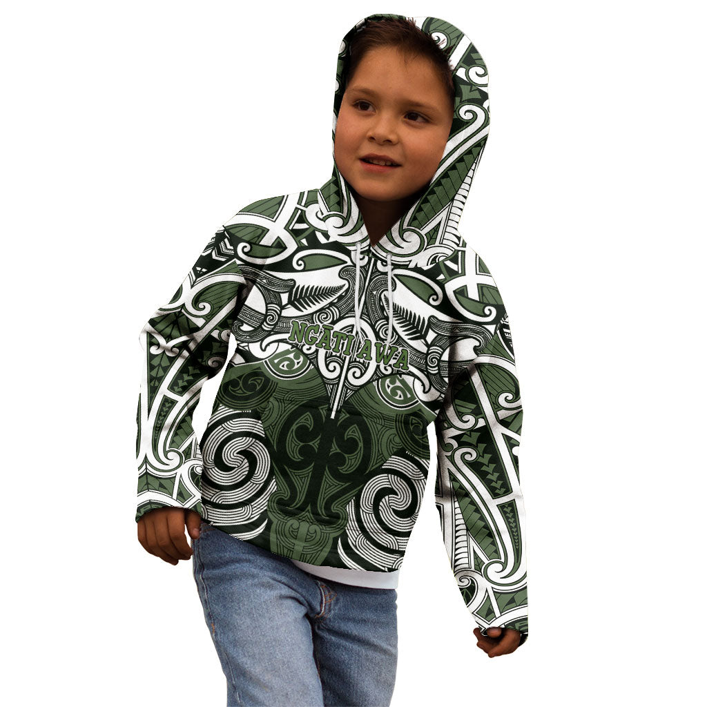 Personalised Maori Ngati Awa Kid Hoodie Silver Fern Kowhaiwhai Art