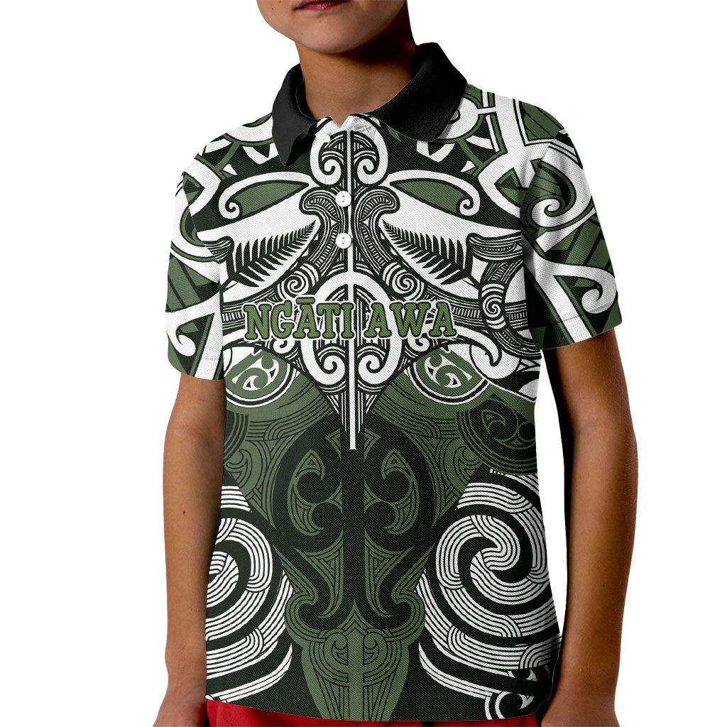 Personalised Maori Ngati Awa Kid Polo Shirt Silver Fern Kowhaiwhai Art