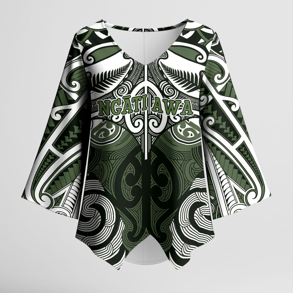Personalised Maori Ngati Awa Kimono Sleeve Blouse Silver Fern Kowhaiwhai Art