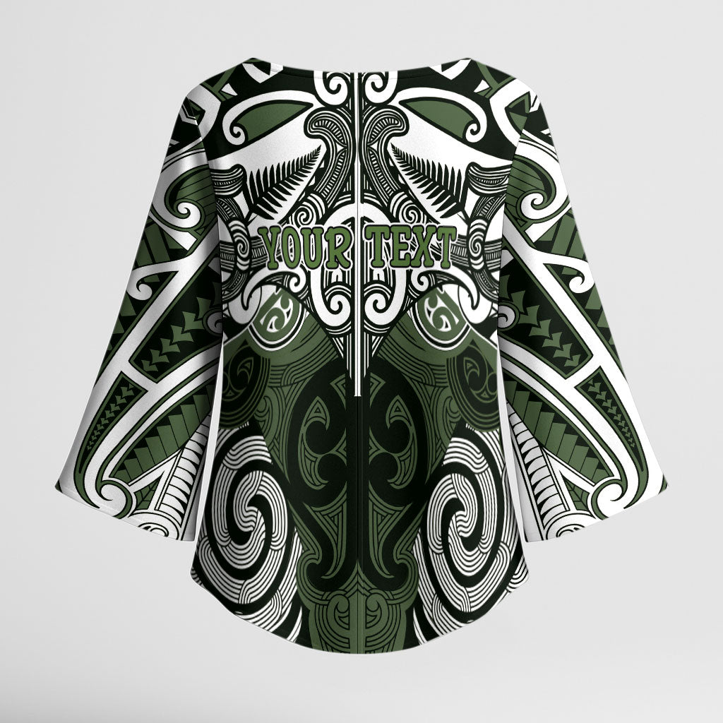 Personalised Maori Ngati Awa Kimono Sleeve Blouse Silver Fern Kowhaiwhai Art