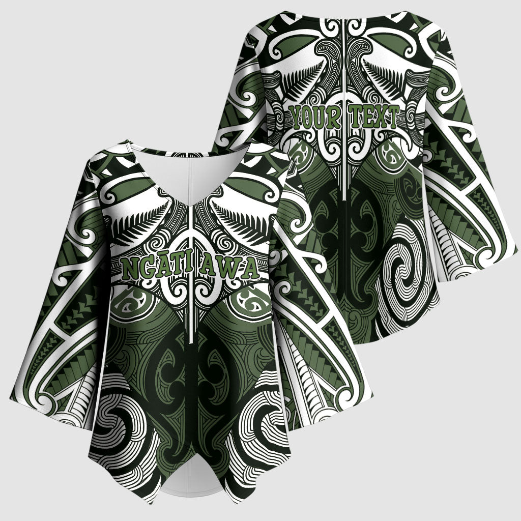 Personalised Maori Ngati Awa Kimono Sleeve Blouse Silver Fern Kowhaiwhai Art