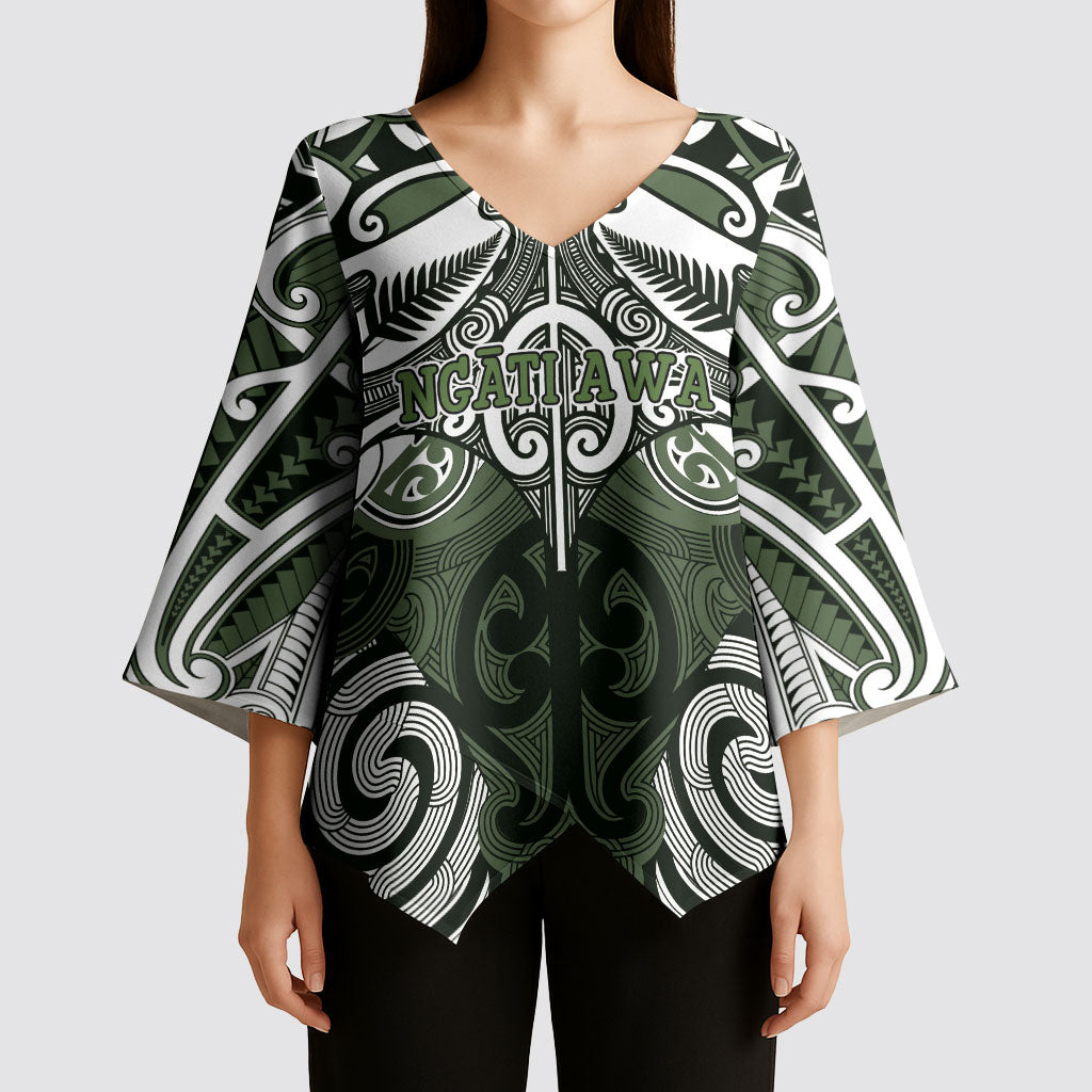 Personalised Maori Ngati Awa Kimono Sleeve Blouse Silver Fern Kowhaiwhai Art