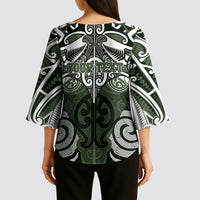 Personalised Maori Ngati Awa Kimono Sleeve Blouse Silver Fern Kowhaiwhai Art