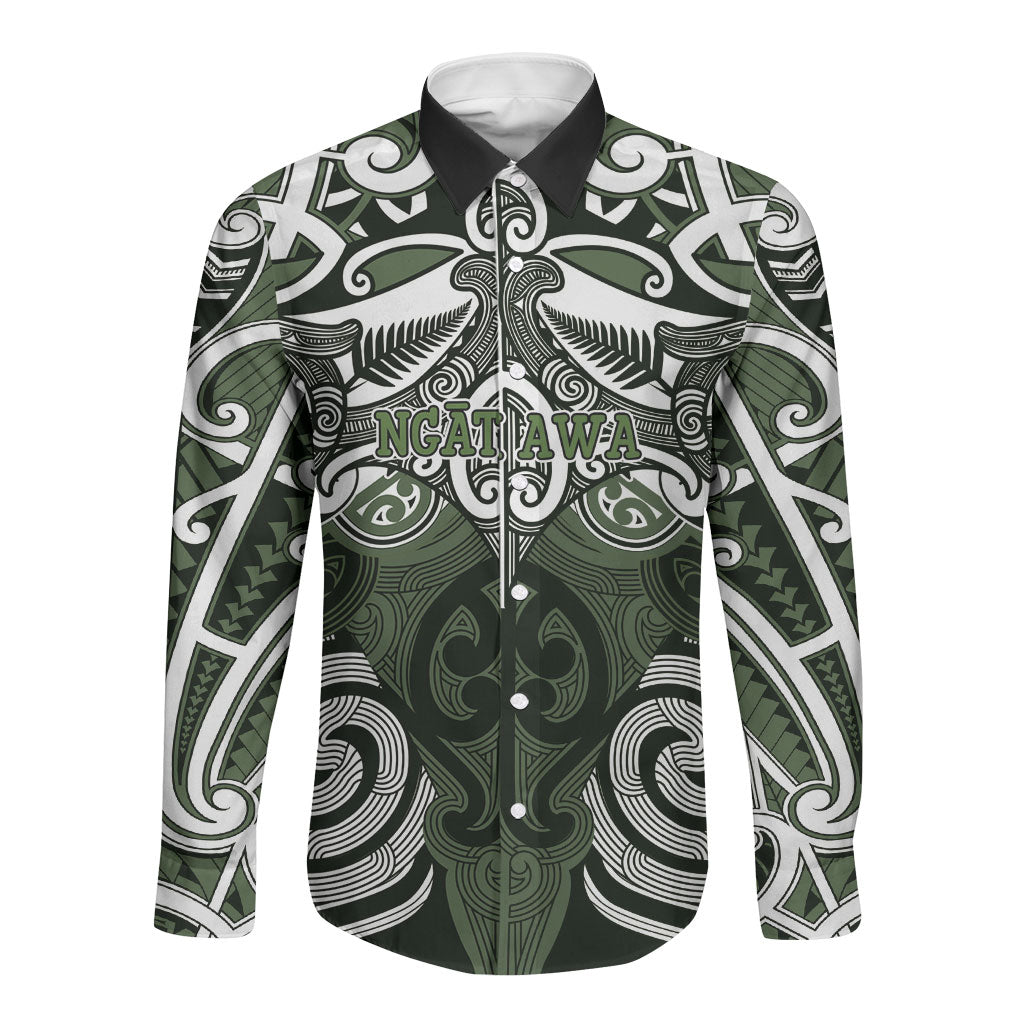 Personalised Maori Ngati Awa Long Sleeve Button Shirt Silver Fern Kowhaiwhai Art