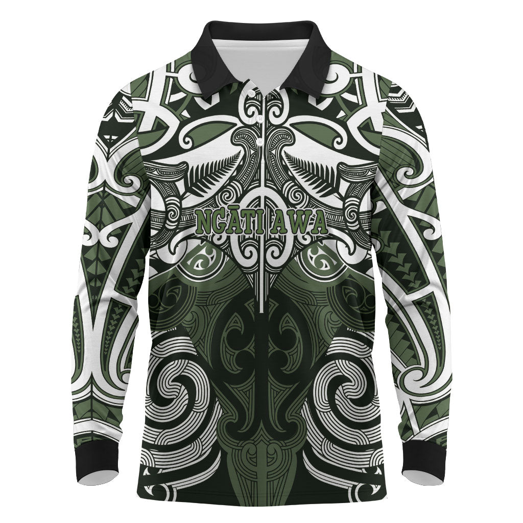 Personalised Maori Ngati Awa Long Sleeve Polo Shirt Silver Fern Kowhaiwhai Art