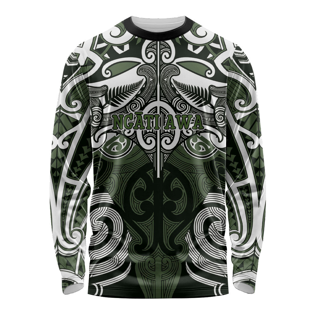 Personalised Maori Ngati Awa Long Sleeve Shirt Silver Fern Kowhaiwhai Art