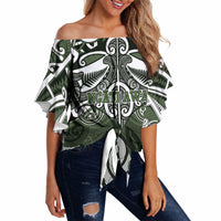 Personalised Maori Ngati Awa Off Shoulder Wrap Waist Top Silver Fern Kowhaiwhai Art