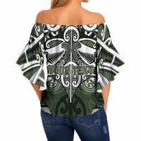 Personalised Maori Ngati Awa Off Shoulder Wrap Waist Top Silver Fern Kowhaiwhai Art