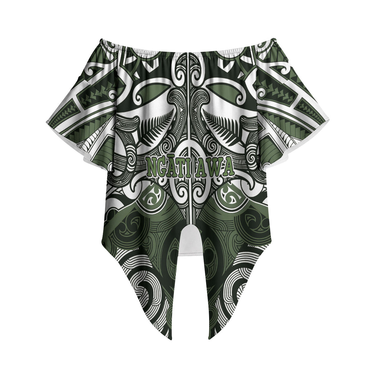 Personalised Maori Ngati Awa Off Shoulder Wrap Waist Top Silver Fern Kowhaiwhai Art