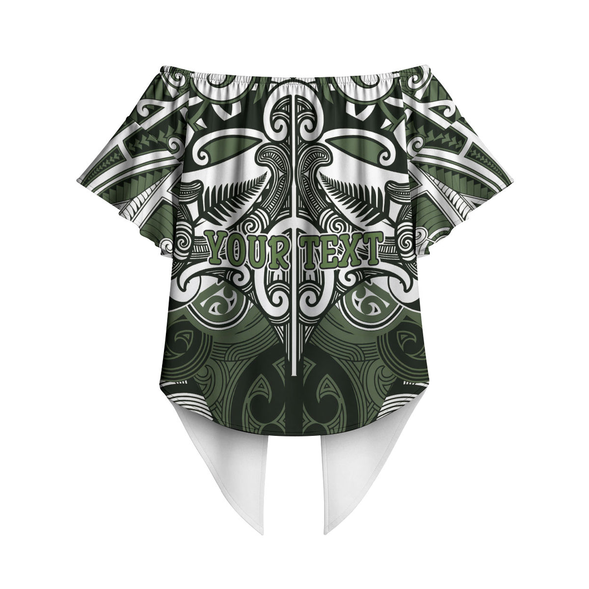 Personalised Maori Ngati Awa Off Shoulder Wrap Waist Top Silver Fern Kowhaiwhai Art