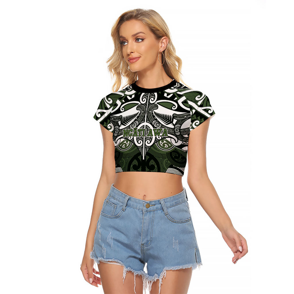 Personalised Maori Ngati Awa Raglan Cropped T Shirt Silver Fern Kowhaiwhai Art