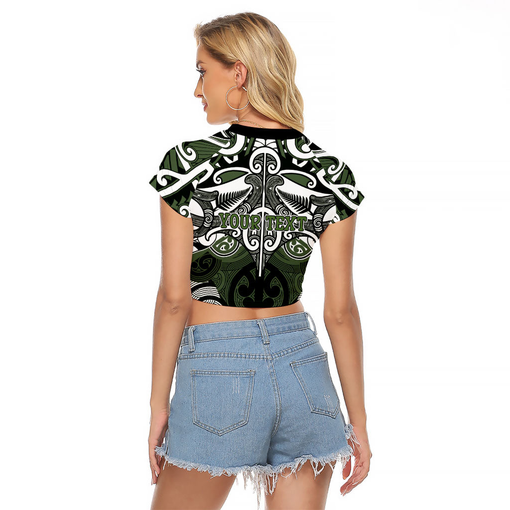 Personalised Maori Ngati Awa Raglan Cropped T Shirt Silver Fern Kowhaiwhai Art