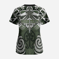Personalised Maori Ngati Awa Scrub Top Silver Fern Kowhaiwhai Art