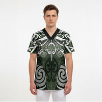 Personalised Maori Ngati Awa Scrub Top Silver Fern Kowhaiwhai Art