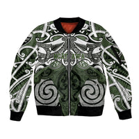 Personalised Maori Ngati Awa Sleeve Zip Bomber Jacket Silver Fern Kowhaiwhai Art