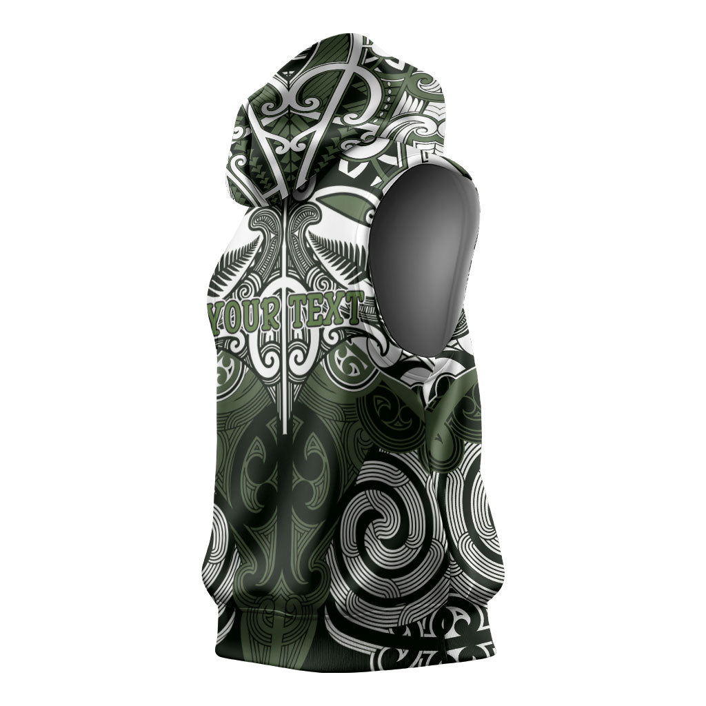 Personalised Maori Ngati Awa Sleeveless Hoodie Silver Fern Kowhaiwhai Art