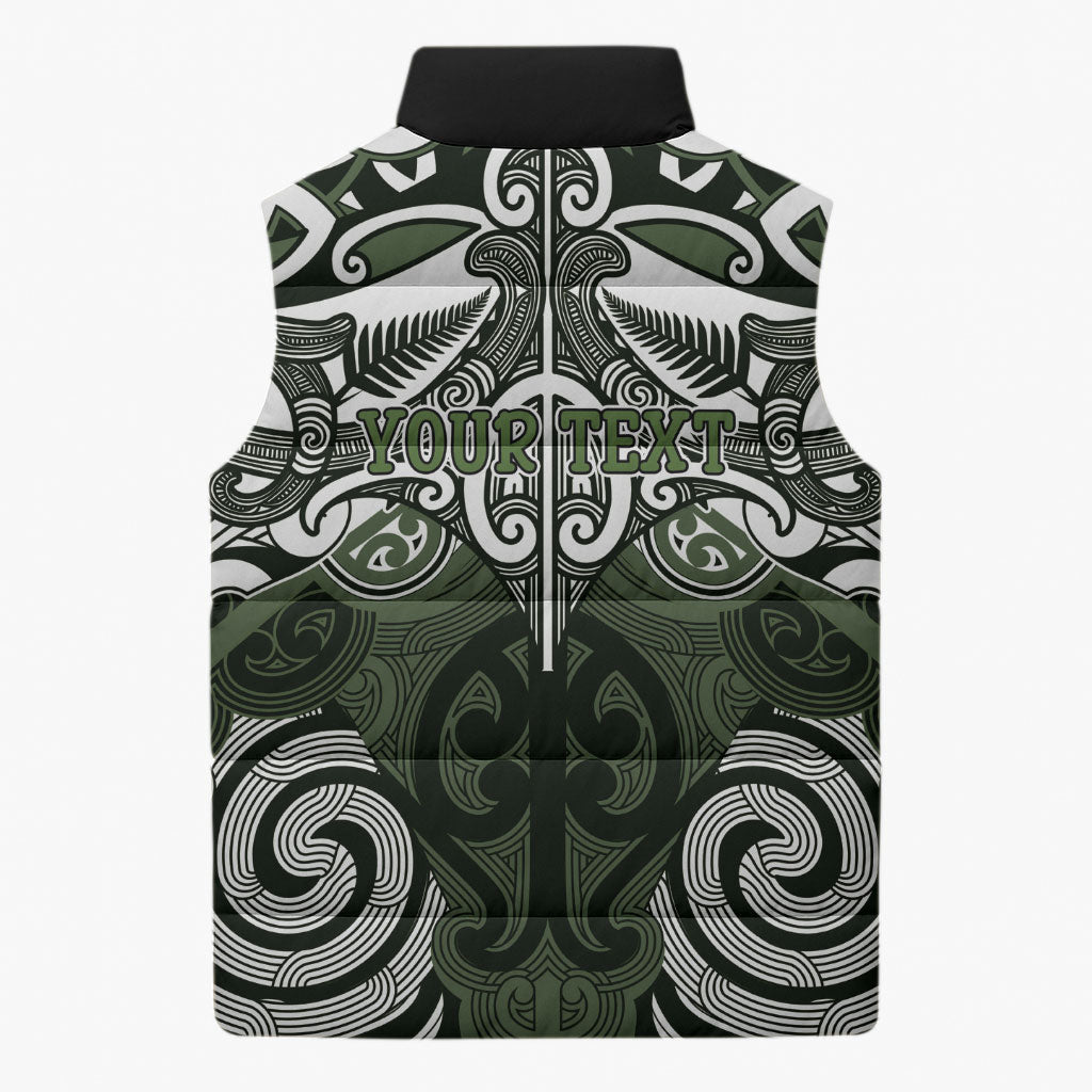 Personalised Maori Ngati Awa Sleeveless Puffer Jacket Silver Fern Kowhaiwhai Art