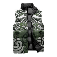 Personalised Maori Ngati Awa Sleeveless Puffer Jacket Silver Fern Kowhaiwhai Art