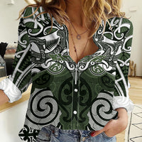 Personalised Maori Ngati Awa Women Casual Shirt Silver Fern Kowhaiwhai Art