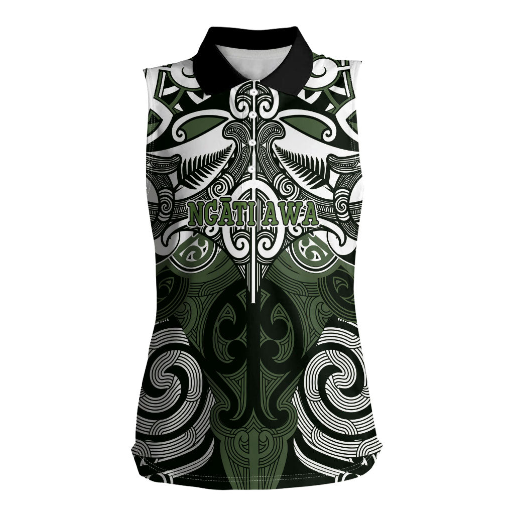 Personalised Maori Ngati Awa Women Sleeveless Polo Shirt Silver Fern Kowhaiwhai Art