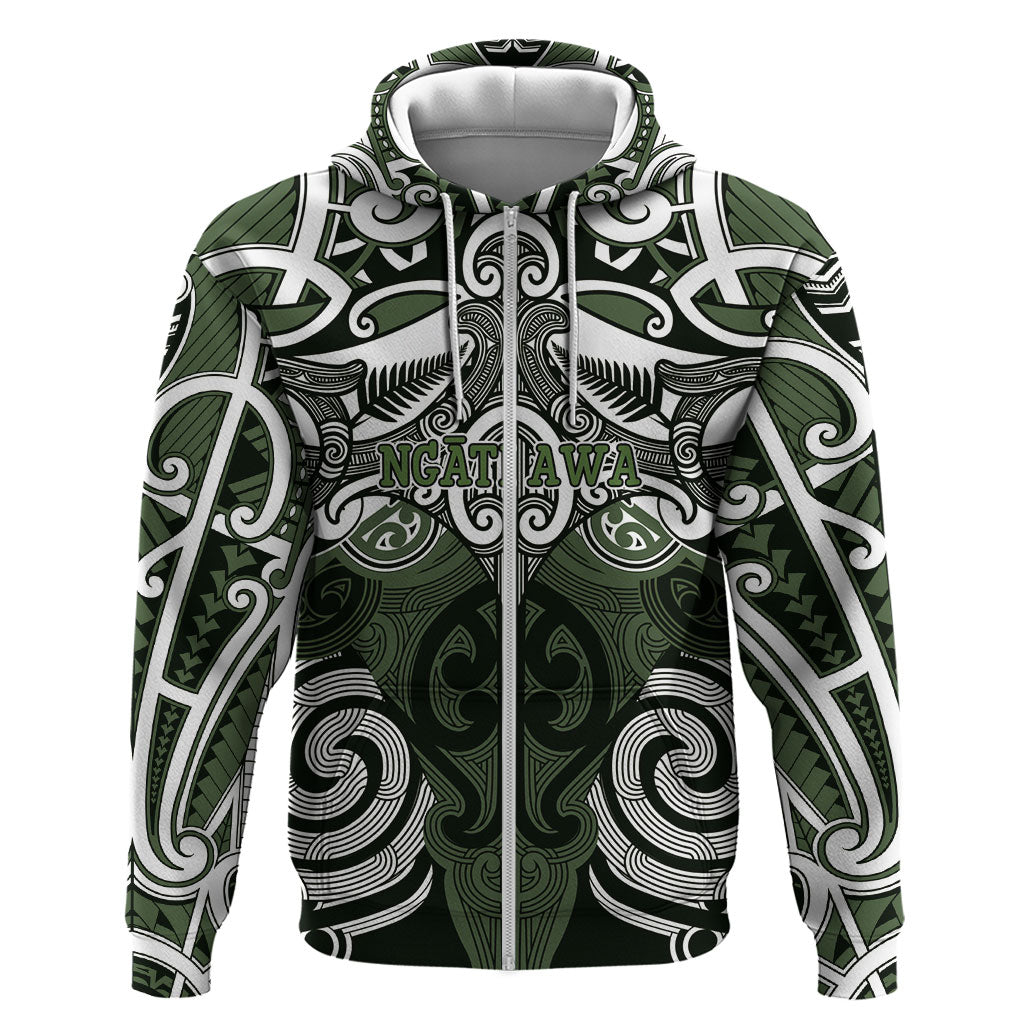 Personalised Maori Ngati Awa Zip Hoodie Silver Fern Kowhaiwhai Art