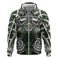 Personalised Maori Ngati Awa Zip Hoodie Silver Fern Kowhaiwhai Art