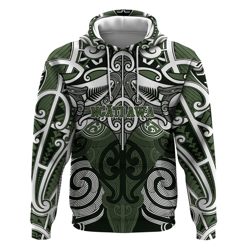 Personalised Maori Ngati Awa Zip Hoodie Silver Fern Kowhaiwhai Art