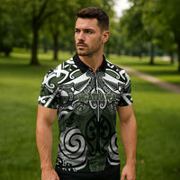 Personalised Maori Ngati Awa Zipper Polo Shirt Silver Fern Kowhaiwhai Art