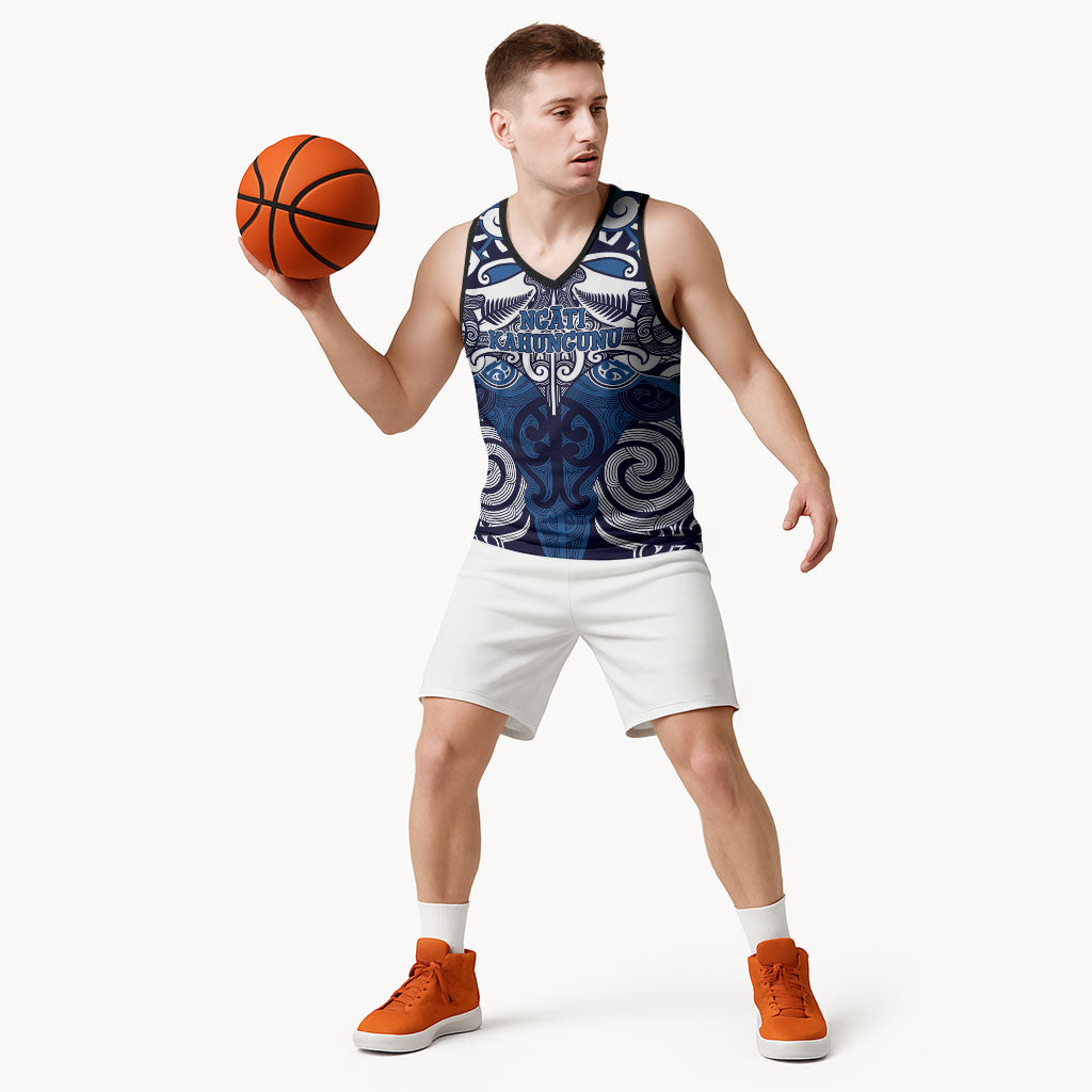 Personalised Maori Ngati Kahungunu Basketball Jersey Silver Fern Kowhaiwhai Art