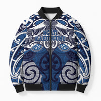 Personalised Maori Ngati Kahungunu Bomber Puffer Jacket Silver Fern Kowhaiwhai Art