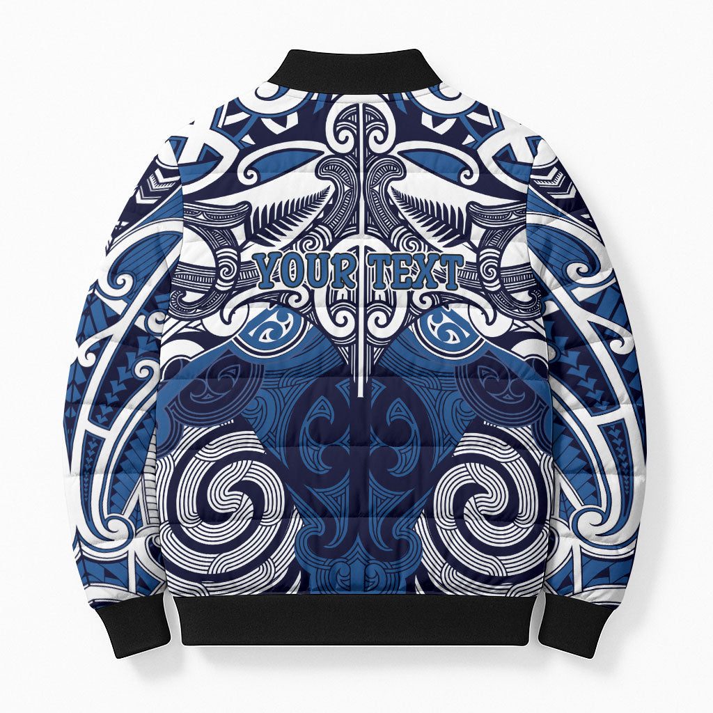 Personalised Maori Ngati Kahungunu Bomber Puffer Jacket Silver Fern Kowhaiwhai Art