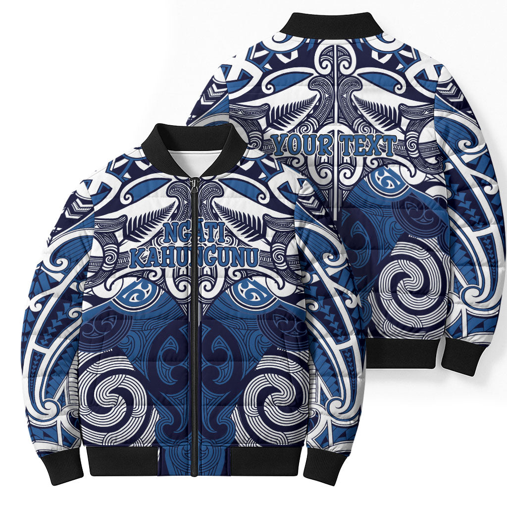 Personalised Maori Ngati Kahungunu Bomber Puffer Jacket Silver Fern Kowhaiwhai Art
