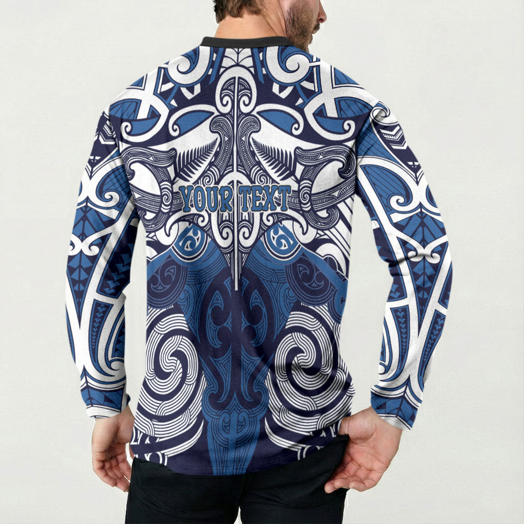 Personalised Maori Ngati Kahungunu Button Sweatshirt Silver Fern Kowhaiwhai Art