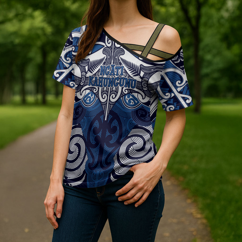 Personalised Maori Ngati Kahungunu Cross Shoulder Shirt Silver Fern Kowhaiwhai Art