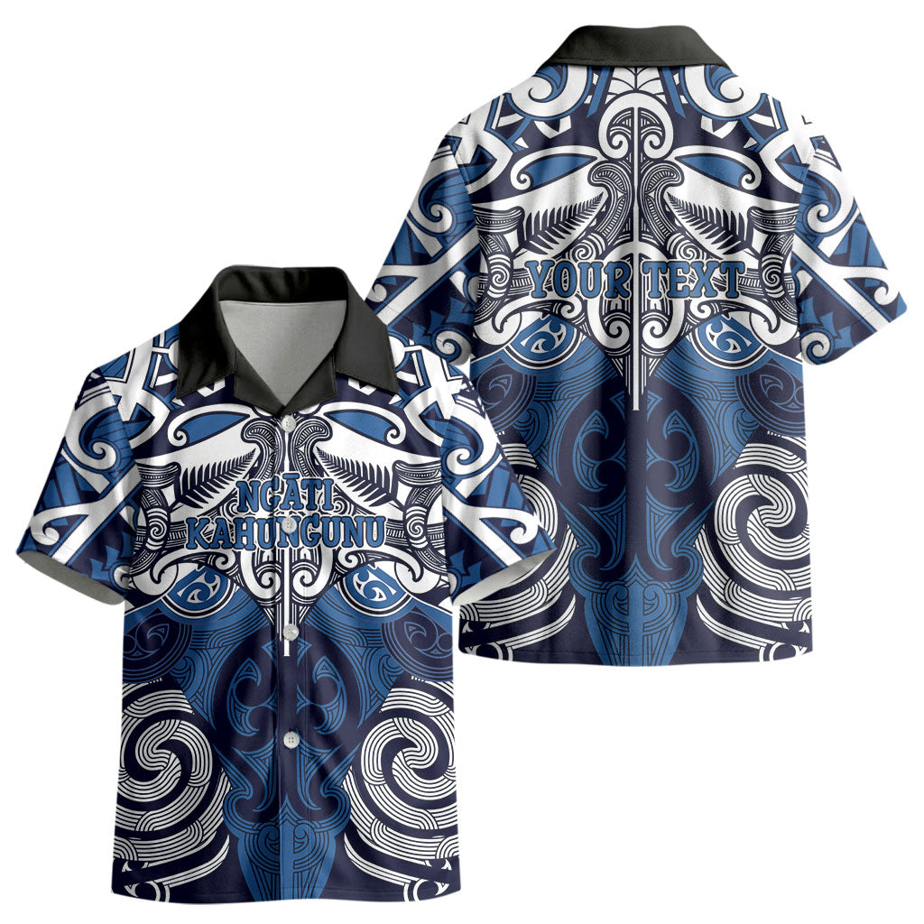 Personalised Maori Ngati Kahungunu Kid Hawaiian Shirt Silver Fern Kowhaiwhai Art
