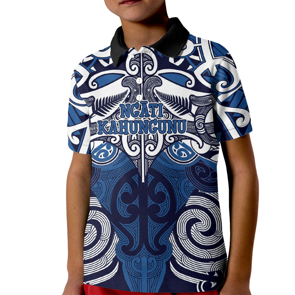 Personalised Maori Ngati Kahungunu Kid Polo Shirt Silver Fern Kowhaiwhai Art