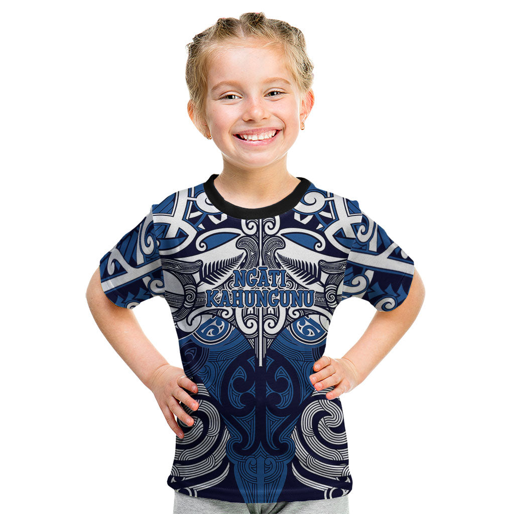 Personalised Maori Ngati Kahungunu Kid T Shirt Silver Fern Kowhaiwhai Art