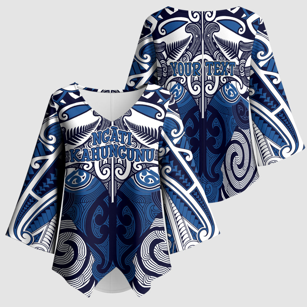 Personalised Maori Ngati Kahungunu Kimono Sleeve Blouse Silver Fern Kowhaiwhai Art