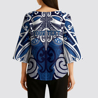 Personalised Maori Ngati Kahungunu Kimono Sleeve Blouse Silver Fern Kowhaiwhai Art