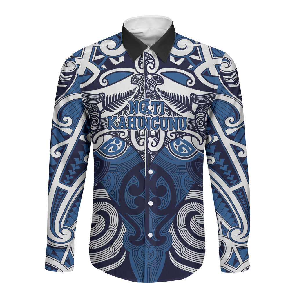 Personalised Maori Ngati Kahungunu Long Sleeve Button Shirt Silver Fern Kowhaiwhai Art